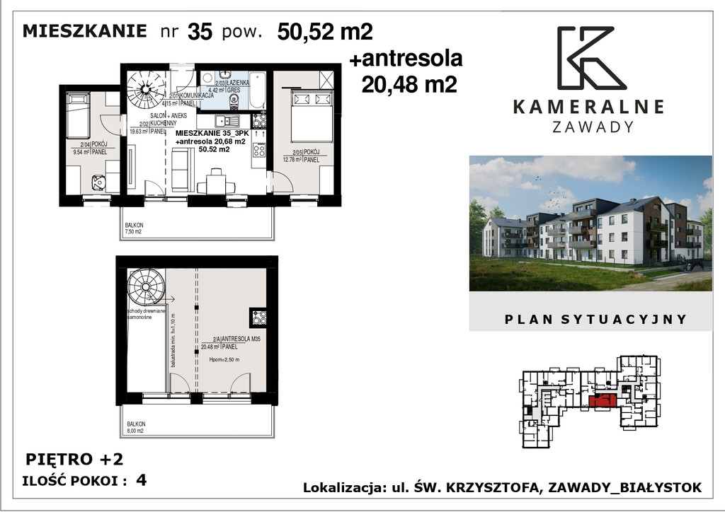 Kameralne Zawady - 50,52m2 + antresola 20,68m2