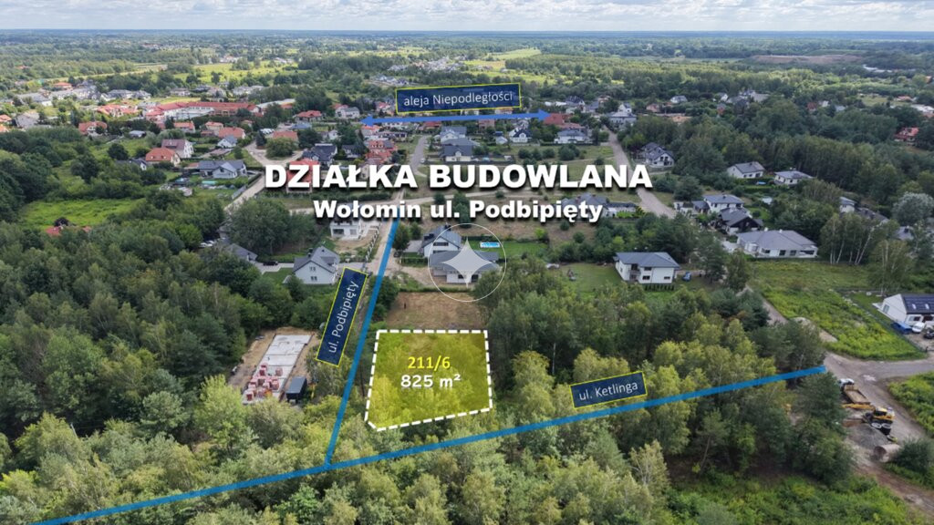 DZIAŁKA BUDOWLANA |825 m²| Wołomin | ul.Podbipięty