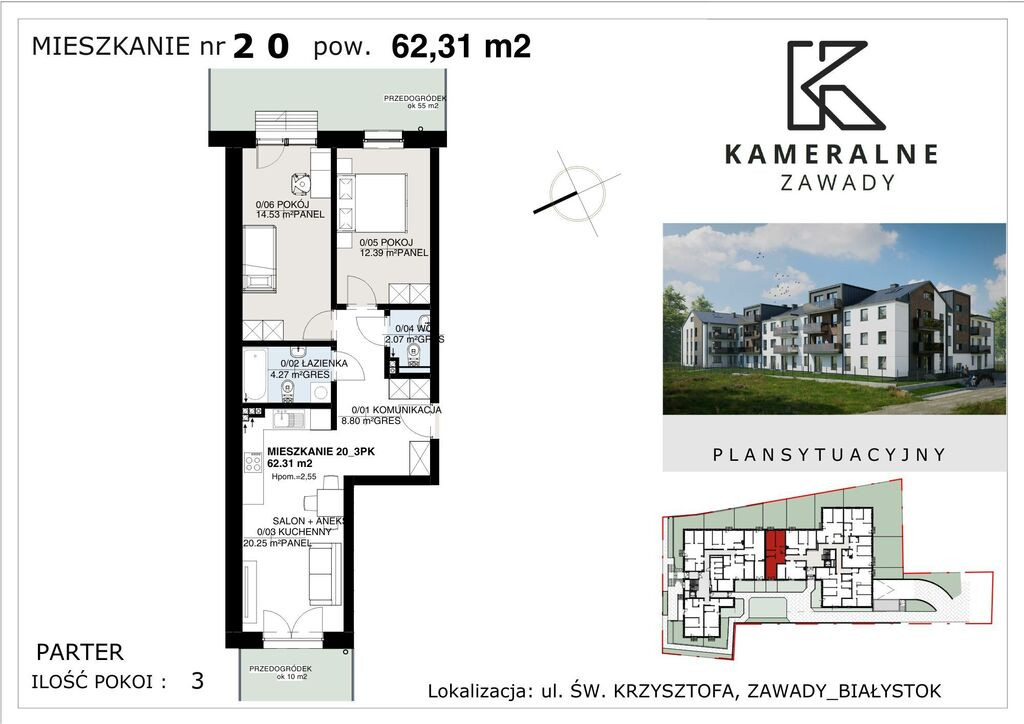 Kameralne Zawady - 62,31m2 z ogródkiem 55m2+10m2