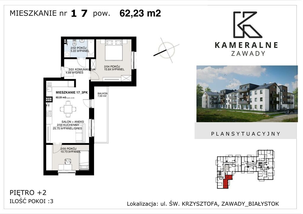 Kameralne Zawady - 62,23m2, II PIĘTRO